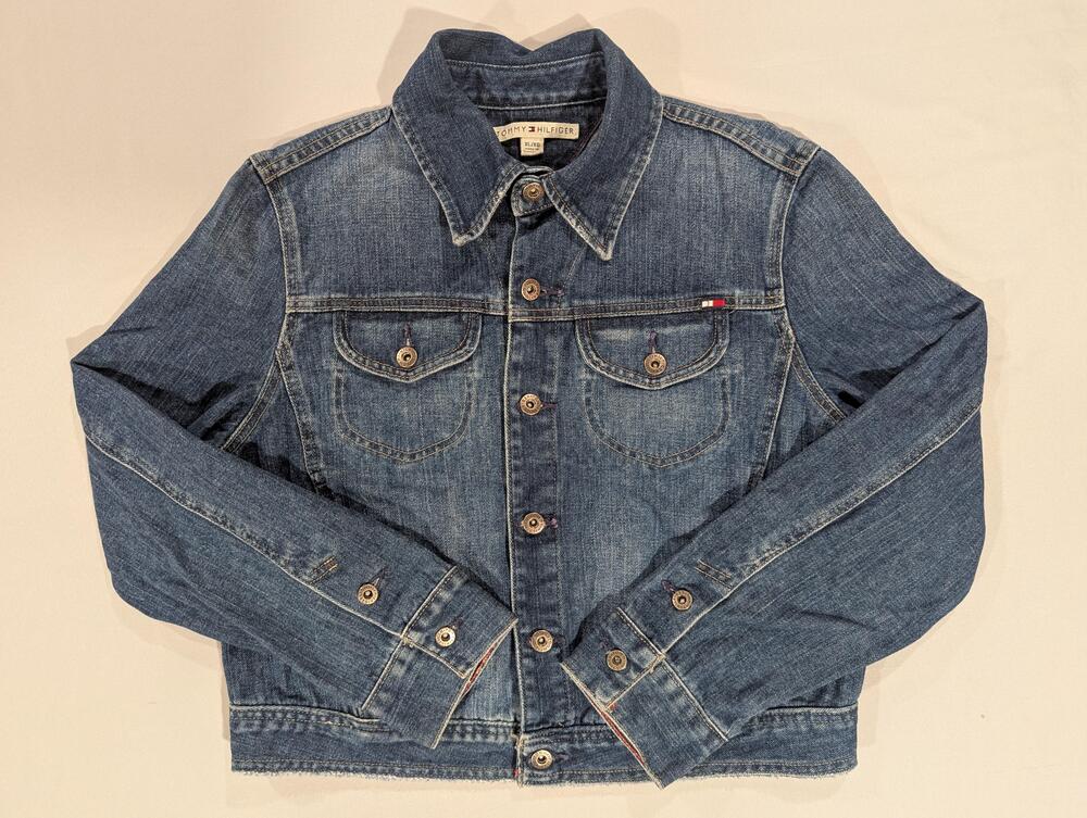 Tommy Hilfiger Jacket Womens XL Blue Denim Button Front Western Logo Pockets